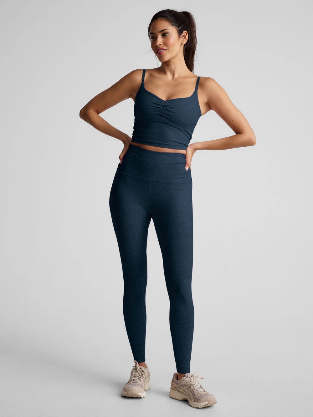 Beyond Yoga Spacedye Raise The Barre Shirred Set in Nocturnal Navy